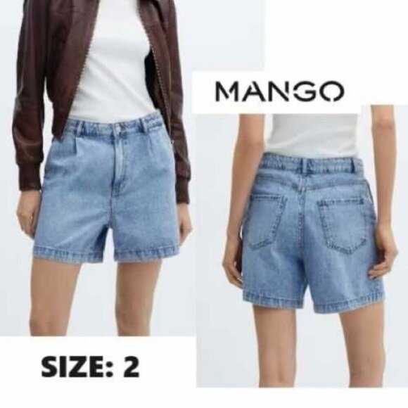 Mango - Ladies, Slouchy Denim Shorts - Medium Blue. Size: 2 (US). NWT - Picture 1 of 14